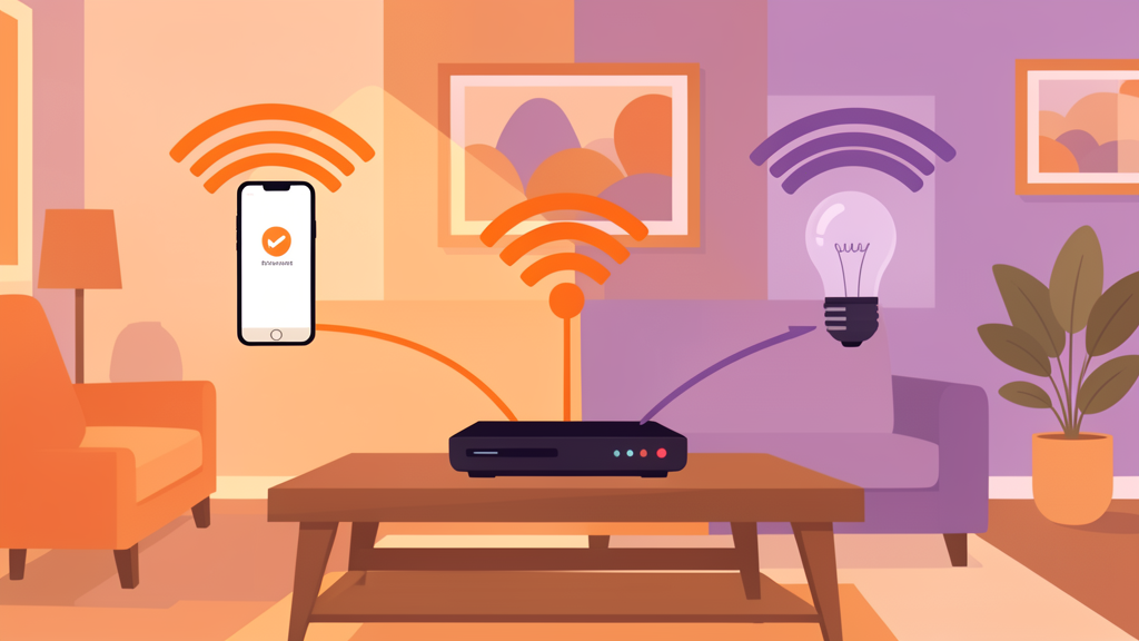 Your phone connects to the fast orange network. Your smart bulb connects to the separate purple network. Same router, different lanes.